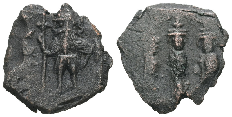 Constans II, Constantine IV, Heraclius, and Tiberius, AD. 641-668. AE Follis. 2....
