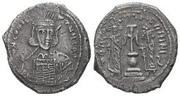 Constantine IV Pogonatus, Heraclius and Tiberius, AD. 668-685. AR Hexagram. 6.31 g. - 23.60 mm. Constantinople.
Obv.: Beardless, crowned bust facing, ...