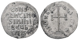 Constantine VI and Irene, AD. 780-797. AR Miliaresion. 2.14 g. - 20.75 mm. Constantinople.
Obv.: IҺSЧSXPIS-TЧSҺICA. Cross potent on three steps
Rev.: ...