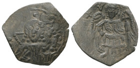 Latin Rulers of Constantinople. AD. 1204-1261. AE Trachy. 1.26 g. - 20.49 mm. Constantinople.
Obv.: IC / XC. Nimbate bust of Christ facing, wearing tu...