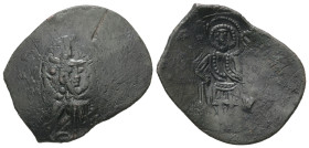 Latin Rulers of Constantinople. AD. 1204-1261. AE Trachy. 3.20 g. - 26.91 mm. Constantinople.
Obv.: IC / XC. Nimbate bust of Christ facing, wearing tu...