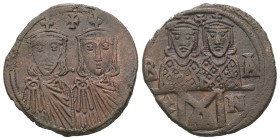 Leo IV the Khazar, Constantine VI, AD. 775-780. AE Follis. 5.13 g. - 23.74 mm. Constantinople.
Obv.: Crowned busts facing of Leo IV unbearded on left....