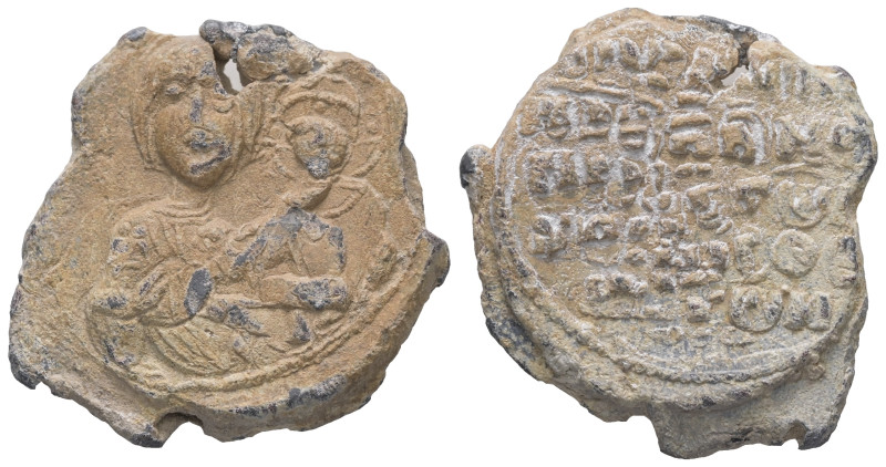 PB Byzantine seal (AD 11th century)
Obv.: The Mother of God holding the Child in...
