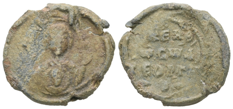 PB Byzantine seal of George (c. AD 12th century)
Obv.: Bust of the Mother of God...