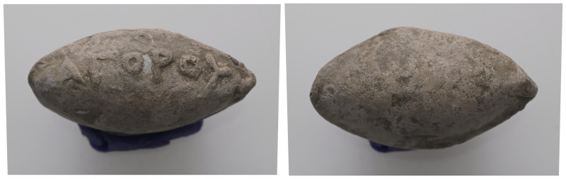 PB Greek sling bullet (c. 4th–1st century BC).
Sling bullet with an inscription ...