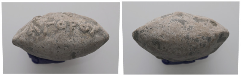 PB Greek sling bullet (c. 4th–1st century BC).
Sling bullet with an inscription ...