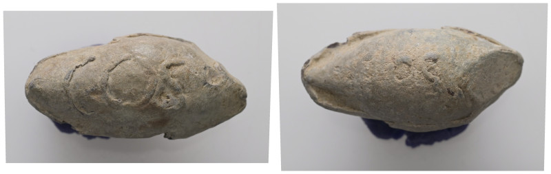 PB Roman sling bullet (c. 1st century BC).
Sling bullet with the COS legend on b...