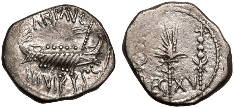 ROMAN REPUBLIC & IMPERATORIAL. Marc Antony. 
Silver Denarius, 32-31 BC. Militar...