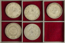 Lote 5 monedas. 1855 a 1965. BRASIL (2), CANADA (3). AR. BRASIL: 2.000 Reis 1855, 1889. CANADA: 1 Dollar 1939, 64, 65. MBC+ a EBC-.