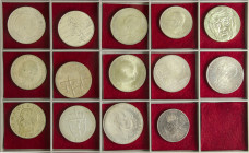 Lote 14 monedas. 2ª mitad siglo XX. PAÍSES ESCANDINAVOS: DINAMARCA (3), FINLANDIA (3), NORUEGA (2) y SUECIA (6). AR. Todas de plata, commemorativas y ...