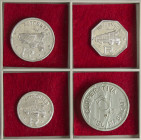 Lote 4 fichas 10, 15, 20 Céntimos y 5 Pesetas. AUTOBUSES ROCA (3) y COOPERATIVA EL MASNOU. Al, Baquelita. A EXAMINAR. L-435, 1184/1186. EBC a SC.