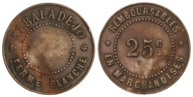 25 Centimes. ALBADALEJO - FERME BLANCHE. ARGELIA BAJO OCUPACIÓN FRANCESA. Br. ESCASA. MBC.