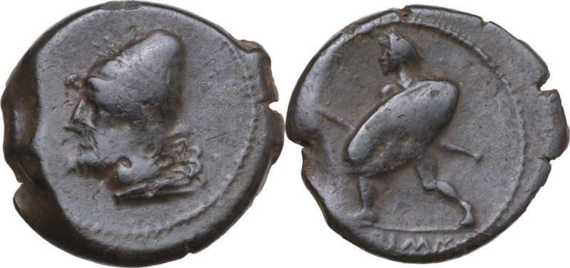 Greek Italy. North-eastern Italy, Ariminum. AE 19.5 mm, 300-260 BC. Obv. Head of...