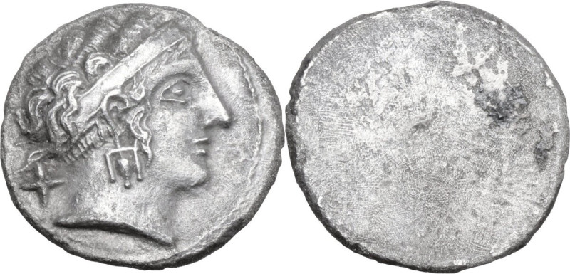 Greek Italy. Etruria, Populonia. AR 10 Asses, c. 300-250 BC. Obv. Female head ri...