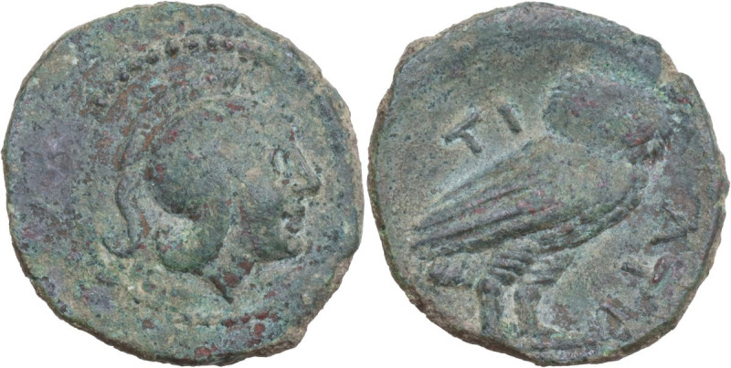 Greek Italy. Northern Apulia, Teate. AE 24 mm, c. 275-225 BC. Obv. Head of Athen...