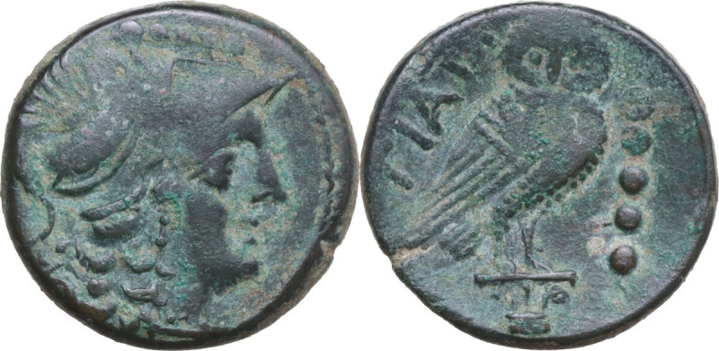 Greek Italy. Northern Apulia, Teate. AE Quincux, c. 225-200 BC. Obv. Head of Ath...