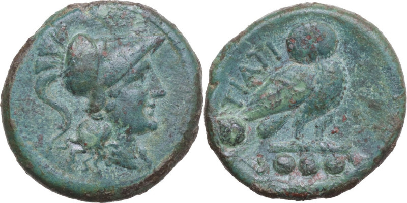 Greek Italy. Northern Apulia, Teate. AE Teruncius, c. 225-200 BC. Obv. Head of A...