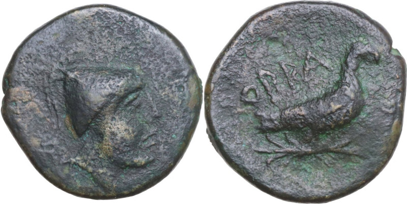 Greek Italy. Southern Apulia, Orra. AE 17.5 mm. c. 250-225 BC. Obv. Young male h...