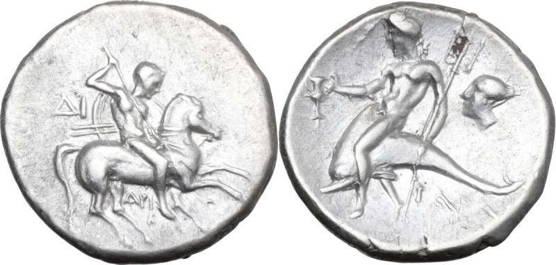 Greek Italy. Southern Apulia, Tarentum. AR Nomos, 272-235 BC. Obv. Horseman righ...