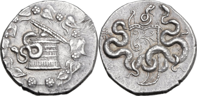 Greek Asia. Mysia, Pergamon. AR Tetradrachm, c. 166-67 BC. Cistophoric type. Obv...