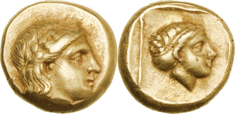 Greek Asia. Lesbos, Mytilene. EL Hekte - Sixth Stater, c. 377-326 BC. Obv. Laure...