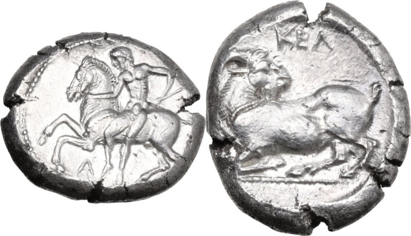 Greek Asia. Cilicia, Kelenderis. Stater, circa 430-420 BC. Obv. Nude horseman di...