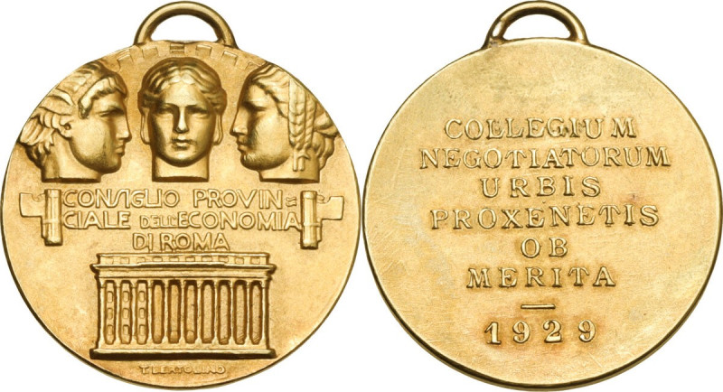 Consiglio Provinciale dell'Economia di Roma. Medaglia 1929. D/ Tre teste di cui ...