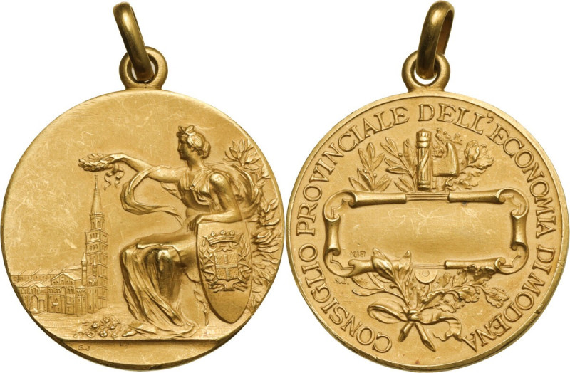 Medaglia premio del Consiglio Provinciale dell'Economia di Modena. D/ Figura fem...