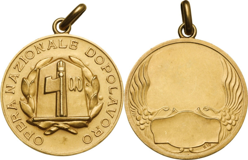 Medaglia premio Opera Nazionale Dopolavoro. D/ OPERA NAZIONALE DOPOLAVORO. Stemm...