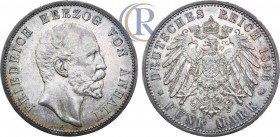 Germany. 5 marks 1896. Silver, 27,78 g. Berlin mint. 
Германская империя. Герцогство Анхальт. Герцог Фридрих I. 5 марок 1896 года. Серебро, 27,78г. Бе...