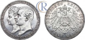 Germany. 5 marks 1904. Silver, 27,75 g. Berlin mint. 
Германская империя. Великое герцогство Мекленбург-Шверин. Великий герцог Фридрих Франц IV. 5 мар...
