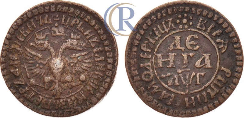 Russia. Денга 1703 года. Медь, 4,77г. Набережный монетный двор. Аверс: крест кор...