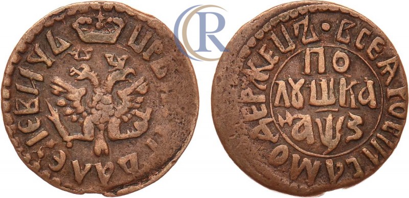 Russia. Полушка 1707 года. Медь, 1,75г. Набережный монетный двор. Аверс: вверху ...