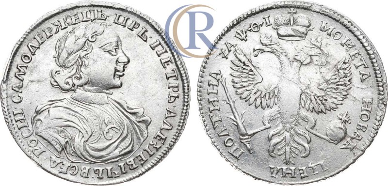 Russia. Полтина 1719 года. L. Серебро, 13,75г. Красный монетный двор. Аверс: без...