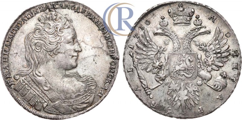 Russia. 1 рубль 1730 года. Серебро, 28,45г. Кадашевский монетный двор. Аверс: кр...