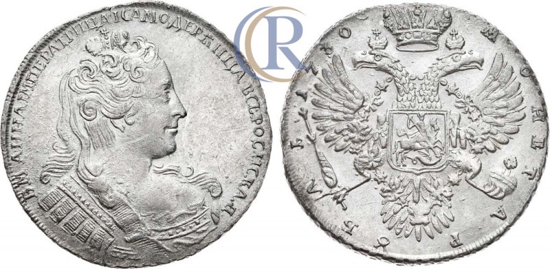 Russia. 1 рубль 1730 года. Серебро, 27,97г. Кадашевский монетный двор. Аверс: кр...