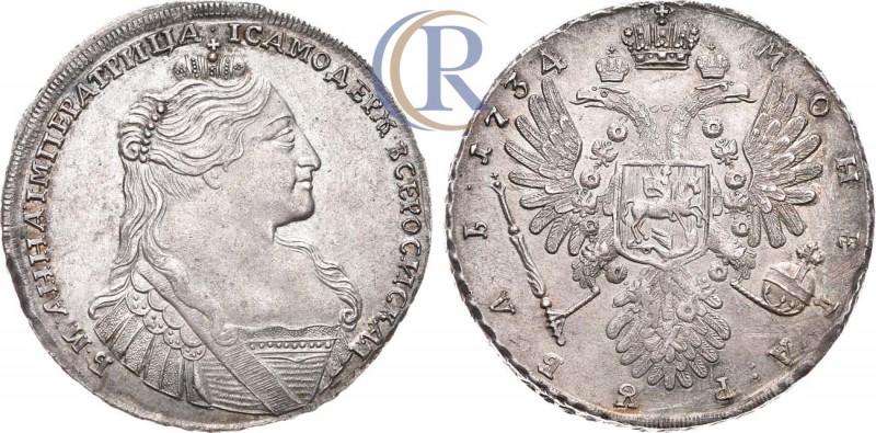 Russia. 1 рубль 1734 года. Серебро, 25,85г. Кадашевский монетный двор. Аверс: по...