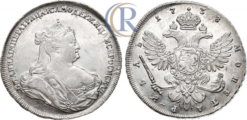 Russia. 1 рубль 1738 года. Без букв. Серебро, 25,56г. Санкт-Петербургский монетн...