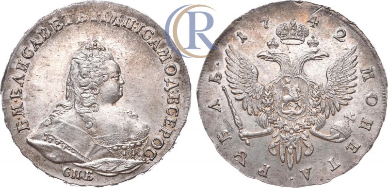 Russia. 1 рубль 1742 года. СПБ. Серебро, 25,79г. Аверс: "СПБ" под портретом, "ВС...