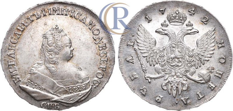 Russia. 1 рубль 1742 года. СПБ. Серебро, 25,92г. Аверс: "С•П•Б" под портретом, "...