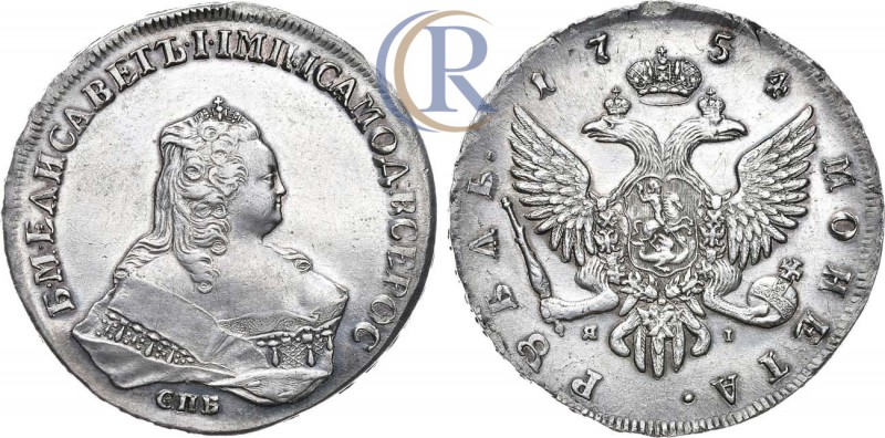 Russia. 1 рубль 1754 года. СПБ-ЯI. Серебро, 25,19г. Портрет работы Т. Лефкена. У...