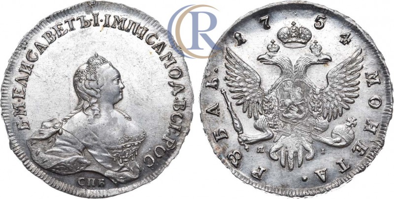 Russia. 1 рубль 1754 года. СПБ-BS-ЯI. Серебро, 25,93г. Портрет работы Бенджамина...