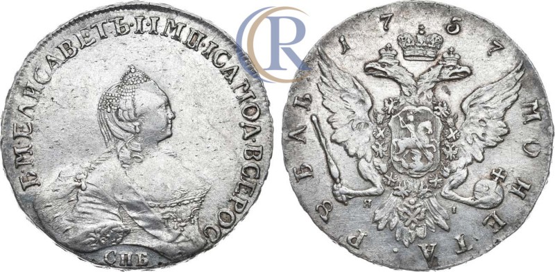 Russia. 1 рубль 1757 года. СПБ-BS-ЯI. Серебро, 25,94г. Аверс: портрет работы Бен...
