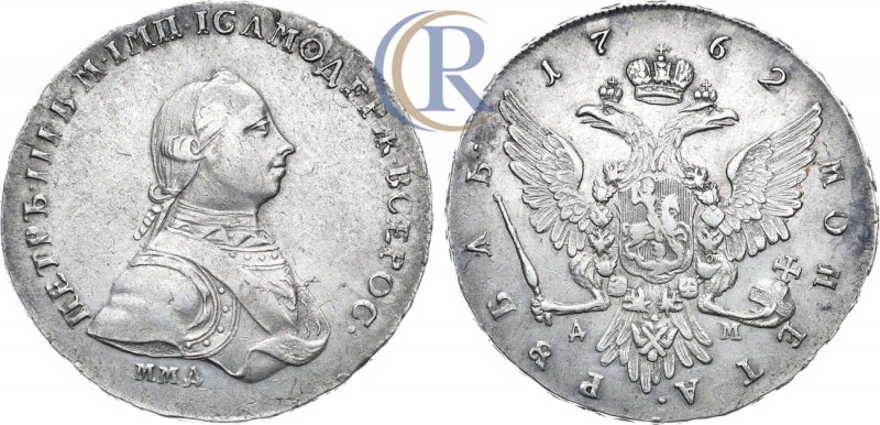 Russia. 1 рубль 1762 года. ММД-ДМ. Серебро, 23,97г. Красный монетный двор. Узден...