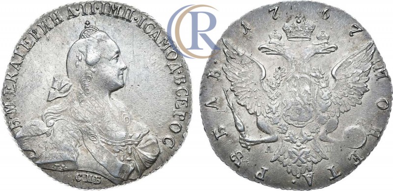 Russia. 1 рубль 1767 года. СПБ-TI-АШ. Серебро, 23,15г. Уздеников 0995. Биткин 20...