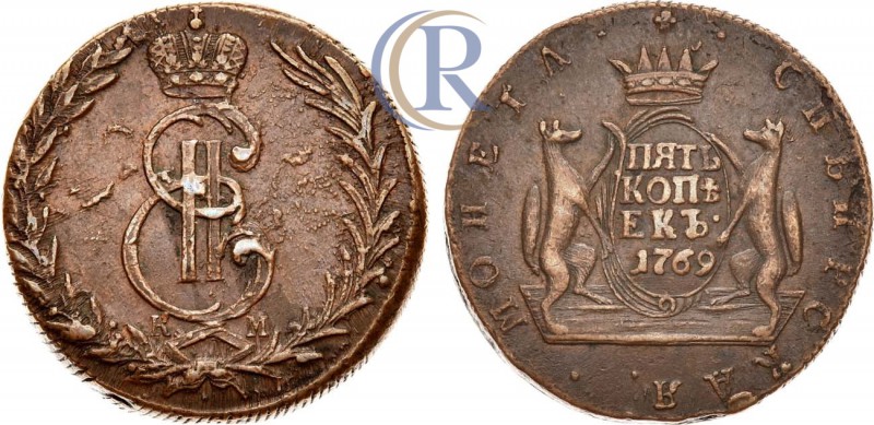 Russia. 5 копеек 1769 года. КМ. Сибирские. Медь, 33,77г. Сузунский монетный двор...