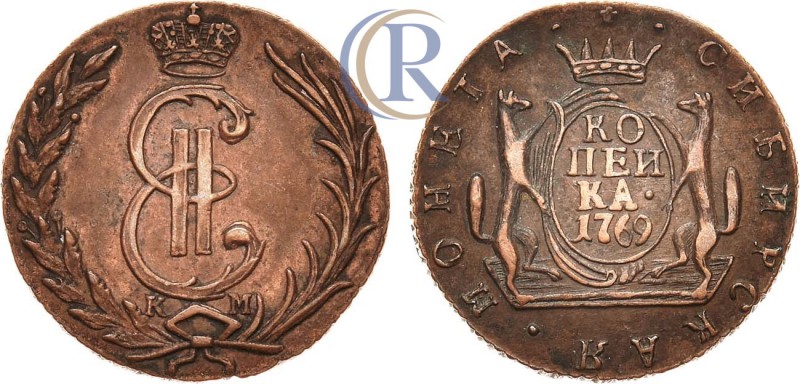 Russia. 1 копейка 1769 года. КМ. Сибирская. Новодел. Медь, 6,73г. Сузунский моне...