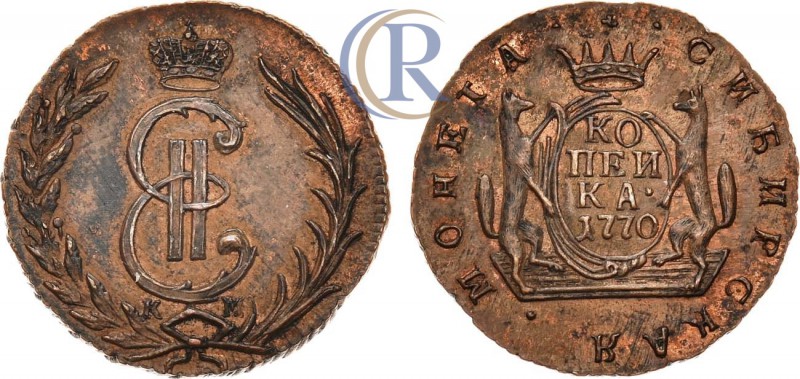 Russia. 1 копейка 1770 года. КМ. Сибирская. Новодел. Медь, 6,61г. Сузунский моне...