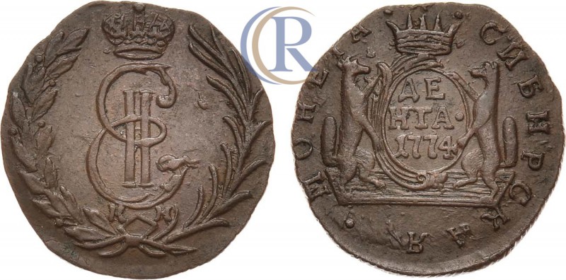 Russia. Денга 1774 года. КМ. Сибирская. Медь, 3,05г. Уздеников 4309. Биткин 1185...