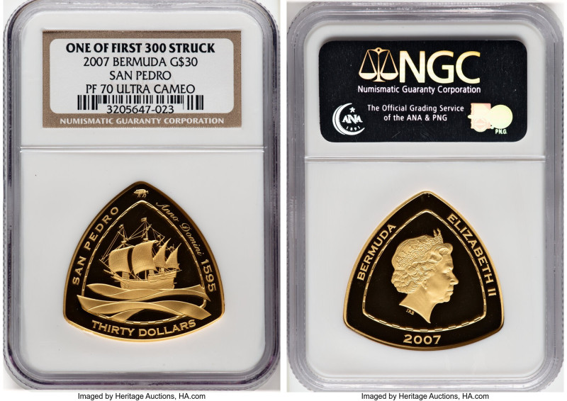 Elizabeth II gold Proof "San Pedro" 30 Dollars 2007 PR70 Ultra Cameo NGC, KM-D16...